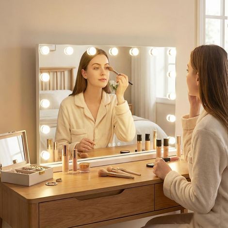 COSTWAY Specchio da Trucco Hollywood con Luci,58x43cm,con 3 Colori e Luminosità Regolabile (1/5)