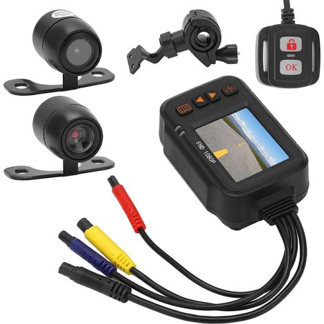 Caméra Moto Double Écran 2-en-1 Enregistreur Avant Arrière 1080P+720P Étanche Multifonction (1/5)