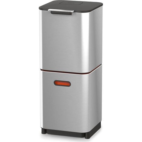 Totem Poubelle compacte pour déchets et recyclage de Joseph Joseph - Acier inoxydable, 40 L, conception verticale avec deux compartiments de 20 L, caddy amovible de 3 L, filtre anti-odeurs remplaçable (1/5)