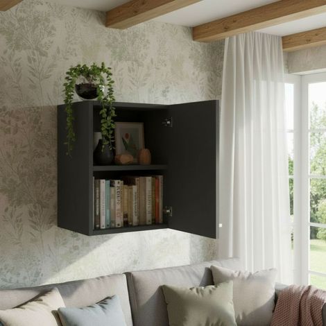 Libreria pensile moderna con anta - Design minimalista e montaggio rapido - Basalto