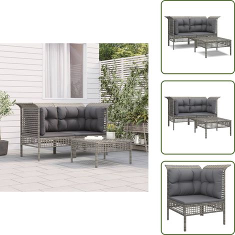 3-tlg. Garten-Lounge-Set mit Kissen Grau Poly Rattan - Gartenmöbel - Loungesessel - Gartenloungeset - PE-Rattan Möbel - Wetterfeste Gartenmöbel (1/5)