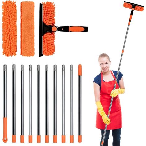 4,3M Lave-Vitres TéLescopique avec Manche Long 2 en 1 Kit De Nettoyage Professionnel pour Vitres avec Grattoir Et Chiffon De Nettoyage pour FenêTres Hautes Les Murs Et Les Voitures (1/5)