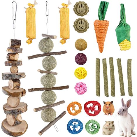 21 Pcs Rabbit Chew Toys for Small Animals with Apple Sticks and Timothy Hay Dental Care (1/5)