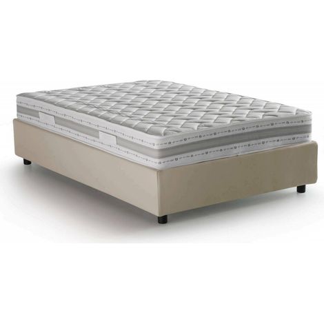 Talamo Italia Cama de plaza y media Gaia, Cama contenedor con revestimiento de tela, 100% Made in Italy, Apertura lateral, con colchón Cm 120x190 incluido, Beige, con embalaje reforzado