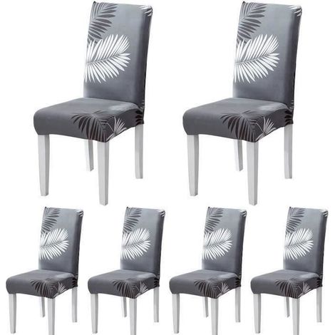Housse de Chaise Élastique Extensible Chaise Décor Salle à Manger Maison Hôtel Mariage Réunion (Feuille de Palmier ,6)Gris (1/4)
