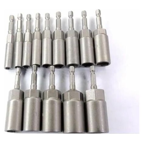 Jeu de Douilles hexagonales, Buses 6mm-19mm, Jeu de Tournevis électriques, poignée de Tournevis électrique, perceuses électriques, Pilotes à Percussion, Outils de clé à Douille(14pcs) (1/2)