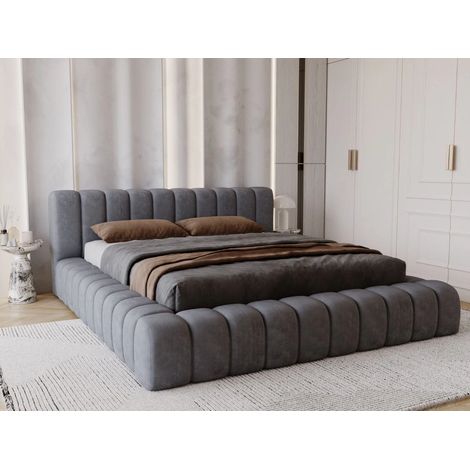 Lit rembourré avec rangement 160x200 velours gris foncé Italia (1/5)