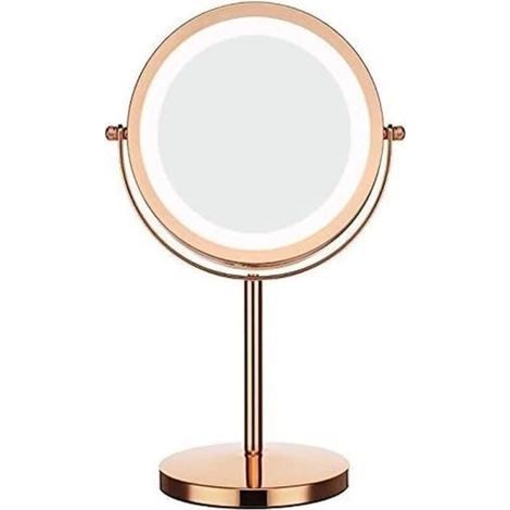 Grande coiffeuse éclairée, coiffeuse rotative éclairée, coiffeuse à luminosité réglable (or rose) (1/4)