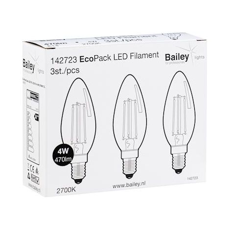 ampoule à led - bailey filament - culot e14 - 4w - 2700k - c35 - lot de 3 - bailey 142723
