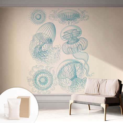 Papier peint intissé décoratif pour chambre et salon Design moderne à poser facilement - Colle incluse gratuite Méduses marines 312x219 cm (1/5)