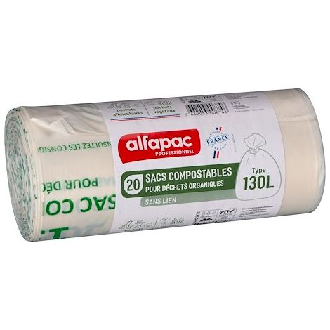 Sac poubelle pour déchets compostable 130 L Alfapac professionnel - 20 sacs (1/4)