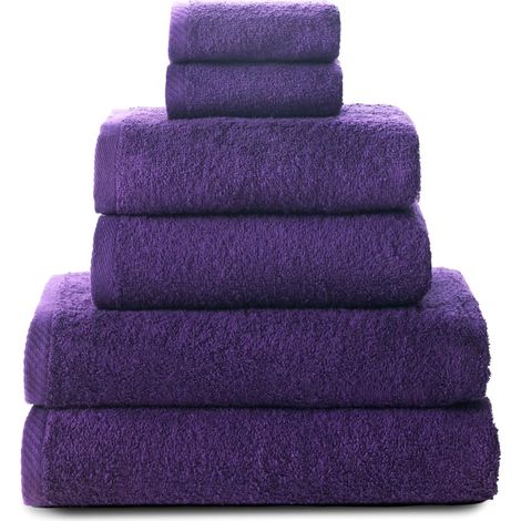 Lot de 2 essuie-Mains, 2 Serviettes de Bain ou de Douche et 2 Serviettes de Bidet - Lot de Serviettes de Toilette - 100% Coton - 500 g/m² - Violet (1/5)