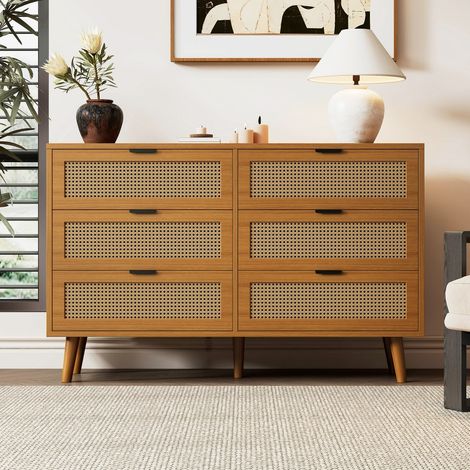 Commode-6-Tiroirs-Buffet-Bois-Métal-Rangement-Chambre-Bureau-L120xP40xH76,5(cm) (1/5)