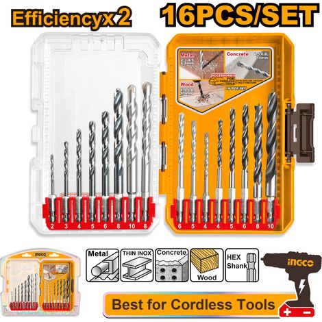 Ingco Set de 16 Brocas para metal y madera AKDL11608