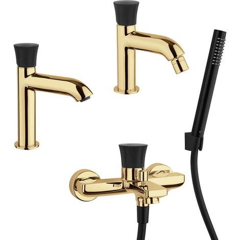 Set miscelatori oro spazzolato lavabo bidet e gruppo vasca serie Illumina di Jacuzzi Rubinetteria (1/5)