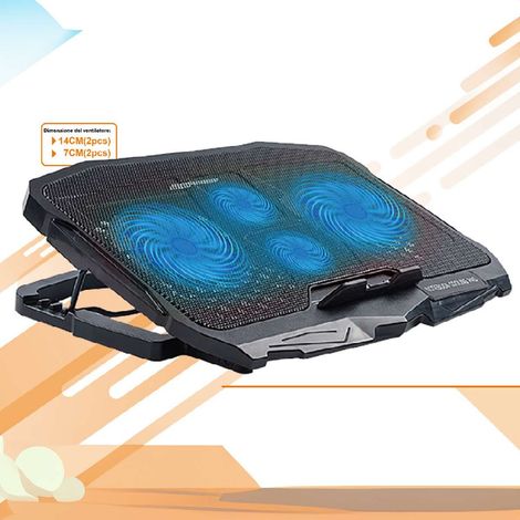 Supporto Regolabile con Ventola per Laptop PC Modello 2 Ventole da 14cm e 2 da 7cm Dimensione Supporto L39cm x W28cm x H2.9cm (1/3)