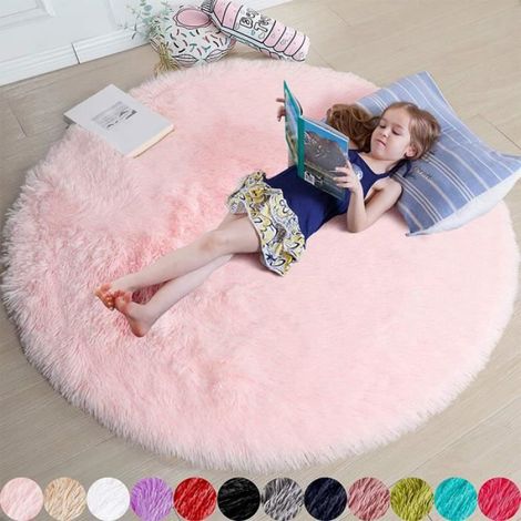 Tapis rond à poils longs pour chambre à coucher, tapis rond pelucheux pour chambre d'enfant, tapis en fourrure,120 x 120cm (1/3)
