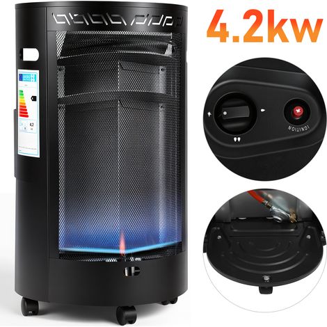 Randaco Blue Flame Gasheizer 4200W halbrund, 2 Heizstufen, ODS, Piezozündung, 4 Rollen (1/5)