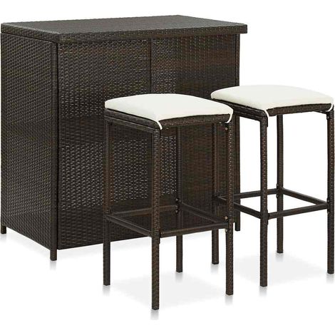 vidaXL Set da Bar 3 pz in Polyrattan Marrone