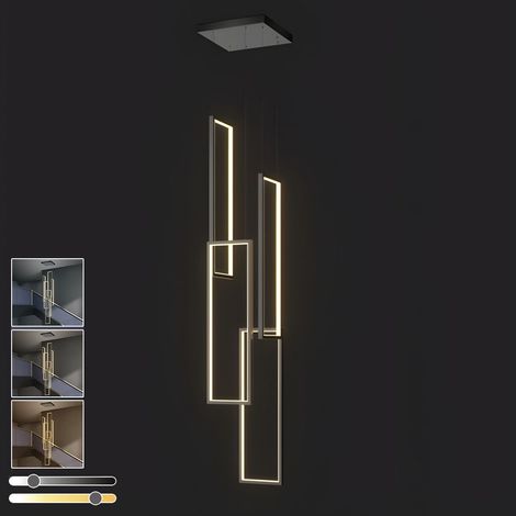 Lustre 140W avec Télécommande, Luminaire Suspendu LED à 4 Lumières Rectangulaires, Plafonnier à Gradation Continue, 3 Températures de Couleur, Noir (1/5)