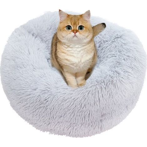 Panier pour chat Longziming - Coussin rond en forme de donut pour chien (petit modèle) - Lavable (50 cm) - Housse amovible - Peluche apaisante anti-anxiété - Rond et ultra-doux pour chiots et chats (1/5)