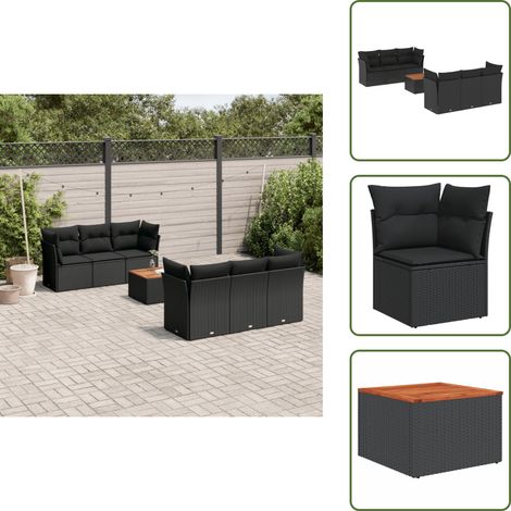 7-tlg. Garten-Sofagarnitur mit Kissen Schwarz Poly Rattan - Gartenmöbel Set - Outdoor Möbel - Rattan Sofa - Lounge Set - Esstisch (1/5)