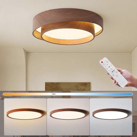 Plafonnier LED moderne à intensité variable, aspect bois, encastré rond, 50 cm, convient aux chambres, salons, salles de bains, buanderies et entrées (1/5)