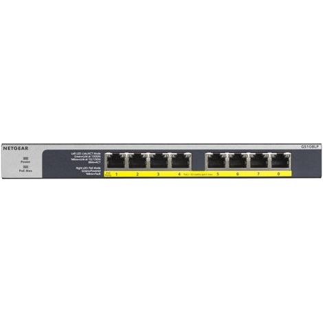 Netgear gs108lp non gestito gigabit ethernet (10/100/1000) supporto power over ethernet (poe) 1u nero, grigio - GS108LP-100EUS