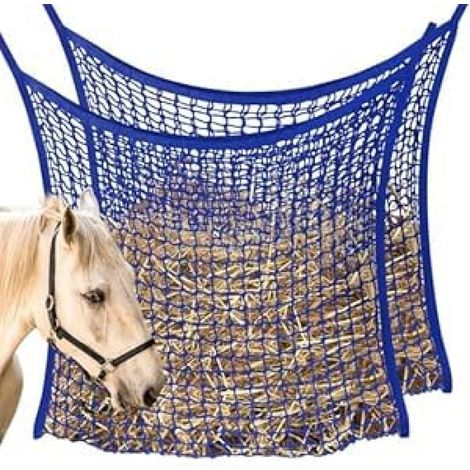 Lot de 2 filets à foin lente grande capacité, faciles à suspendre (bleu, 80x90 cm) (1/5)