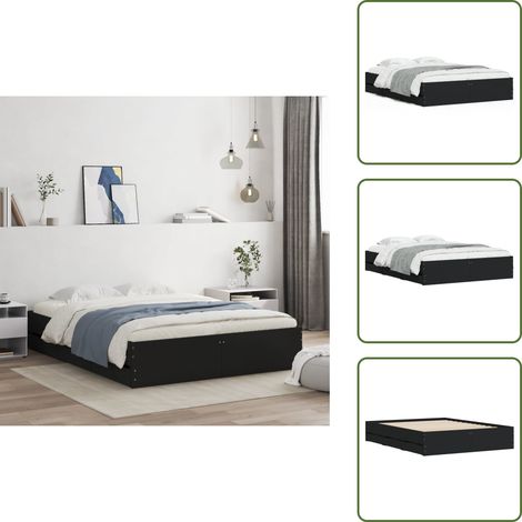 The Living Store Cadre de lit avec tiroirs sans matelas noir 150x200 cm - Cadre De Lit - Lit Double - Tiroir Intégré - Meuble Design - Literie