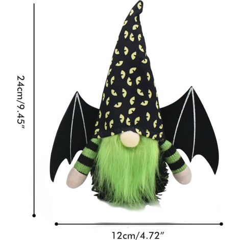 Lot de 2 figurines décoratives Halloween : ailes de chauve-souris, nain Rudolf, poupée sans visage, cadeau homme & femme, taille unique. (1/5)