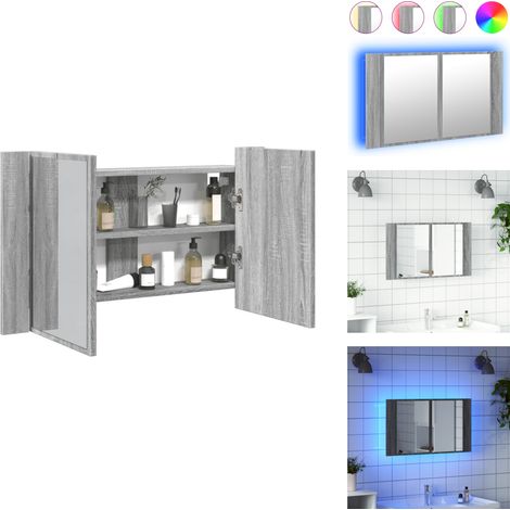 Armoire de salle de bain à miroir LED sonoma gris 80x12x45 cm - Armoire Salle De Bain - Miroir Led - Meuble Salle De Bain - Éclairage Rvb - Rangement Maquillage (1/5)