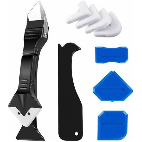 Buse de calfeutrage 3 en 1 en silicone (acier inoxydable), grattoir, outil de finition de mastic, réutilisable, 5 embouts en silicone, excellent outil pour la cuisine salle de bain, les joints d'évier (1/5)