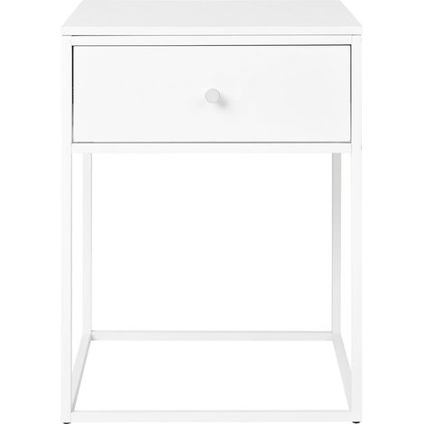 Table de chevet avec tiroir en bois et métal blanc - Blanc - VITA (1/5)