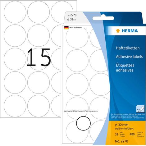 HERMA 2270 etiqueta autoadhesiva Blanco Círculo 480 pieza(s) (1/4)
