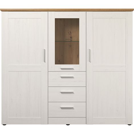 Shade Highboard 3 portes, 3 tiroirs finitions pin blanc, chêne. (1/5)