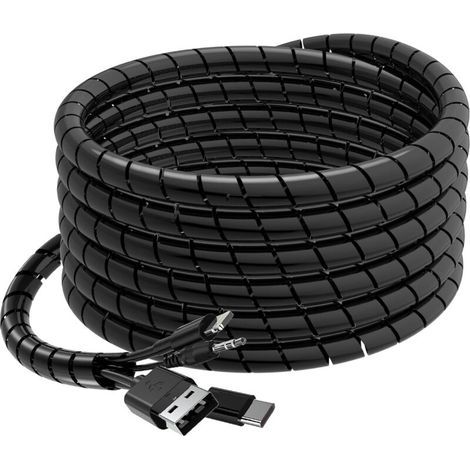 Gaine spiralée flexible de 6 m (12-24 mm) pour la gestion des câbles de bureau et d'ordinateur (TV, PC, USB, antenne AUX), noire. À monter soi-même. (1/4)