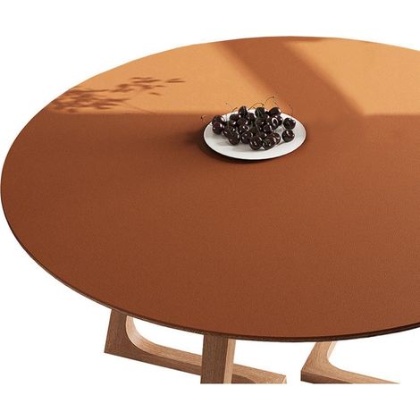 Protection de table PU ronde 110cm marron imperméable résistant aux rayures