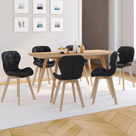 Lote de 6 sillas de comedor ROBINE de PU negro (1/5)
