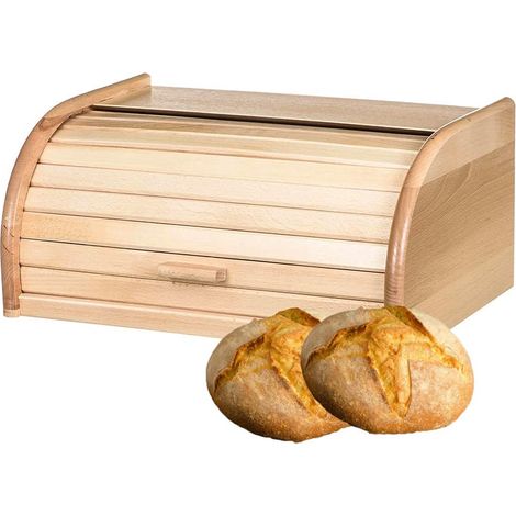 Portapane in Legno di Faggio da 39x25x18 cm - Contenitore con coperchio Arrotolabile e Box con apertura frontale per conservare e proteggere il pane f (1/5)