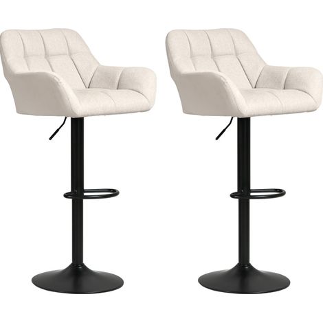 Lot de 2 tabourets de bar pivotants rétro, réglables en hauteur, en cuir régénéré crème, pied chromé, repose-pieds, style bistrot pour cuisine – CHICFURN (1/5)