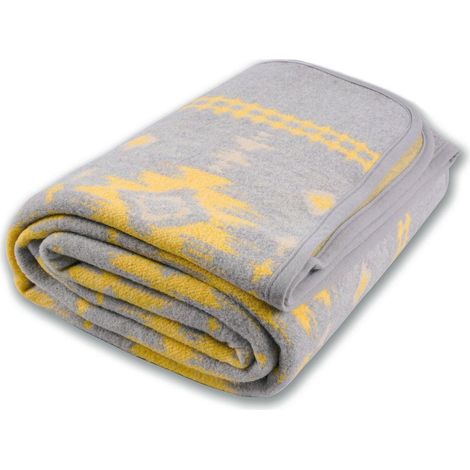 Couverture Mérinos Chaude et Lavable 224x160cm Gris Jaune Queen (1/5)