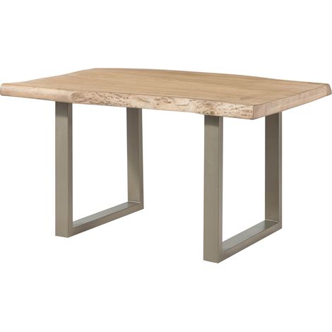 Table à manger 160x90 en bois de manguier laqué beige pieds en U gris FREEFORM 5