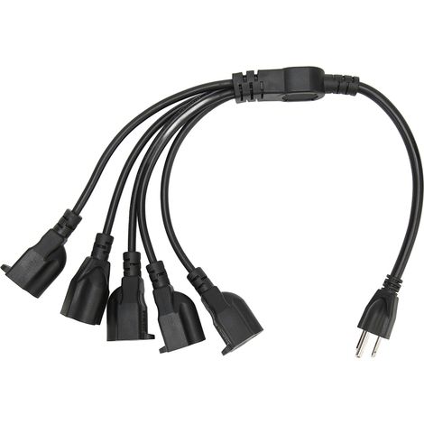 Câble d'alimentation robuste à 3 broches (1 vers 5 prises) 16 AWG/18 AWG, répartiteur 5 voies pour ordinateur et éclairage LED de scène. (1/5)