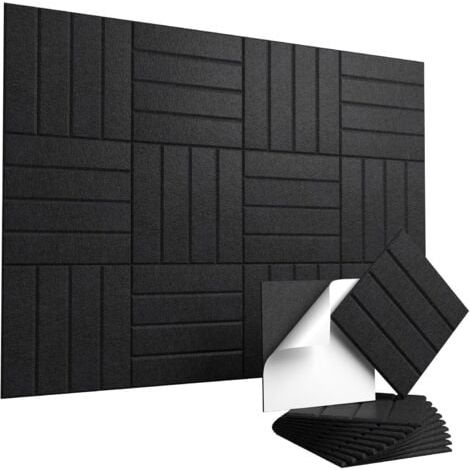 Lot de 12 panneaux acoustiques autocollants – Panneaux muraux insonorisants haute densité 30 x 30 cm pour la réduction du bruit et de l'écho, noir (1/5)