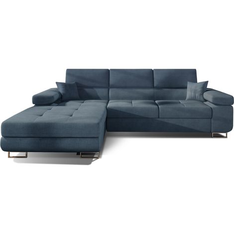 Canapé convertible d'angle gauche tissu bleu minéral avec rangement Wile 280cm (1/5)