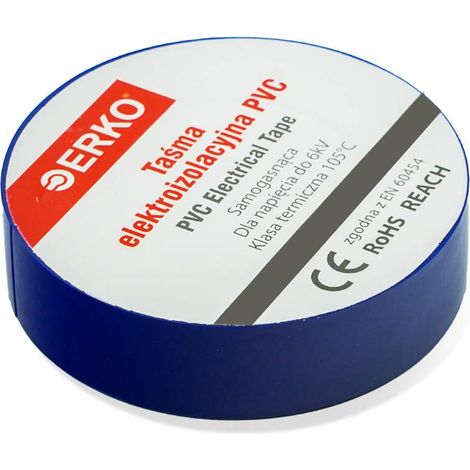 ERKO 10 pezzi di nastri isolanti elettrici professionali blu 15 mm x 10 m, per isolare fili, cavi elettrici e di telecomunicazione e per marcare fili e fasci di fili per tensioni fino a 6kV. (1/5)