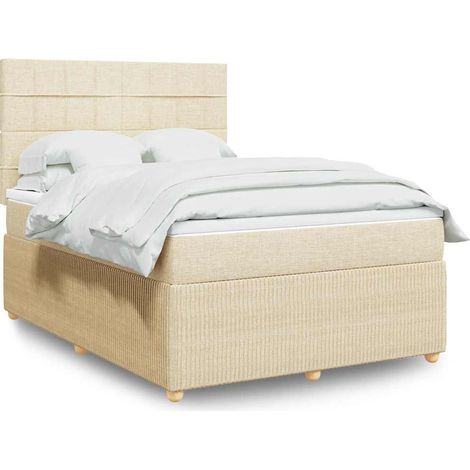 vidaXL Sommier à lattes de lit avec matelas Crème 140x190 cm Tissu (1/5)