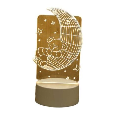 Veilleuse LED 3D Ours de la Lune charmante pour chambre à coucher, chambre d'enfant, etc. (9,2 x 16 cm)