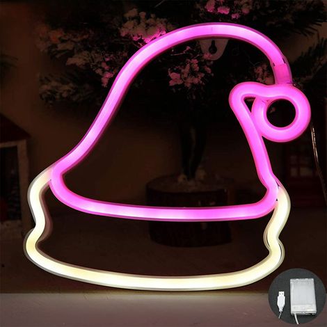 Luminaire De Noël - Modèle Chapeau De Père Noël Et Cerf - Lumière Néon Douce - Alimentation USB Ou Piles - Dimensions 29x29x3 cm - 1 Pièce (1/5)